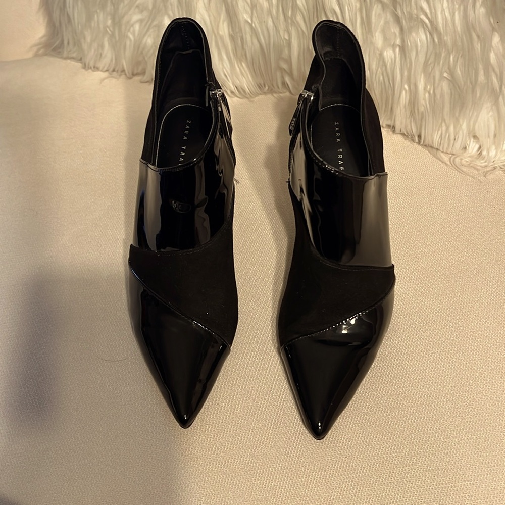 Zara black patent booties
